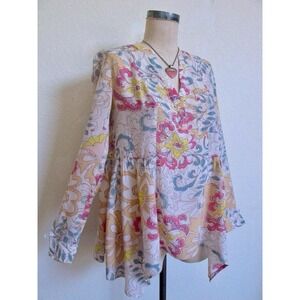 Maeve Anthropologie Pink Floral Colorful Blouse Shirt Size 0‎ 100% Rayon